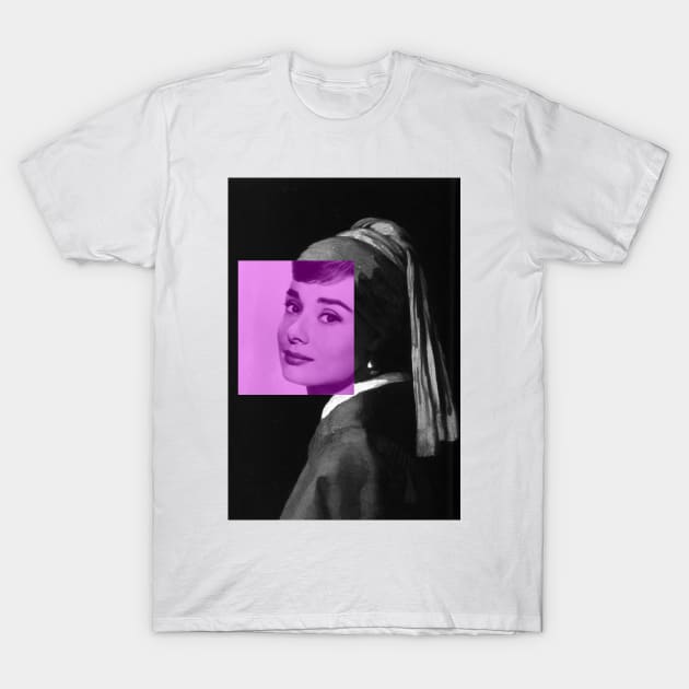 Girl With A Pearl Earring Audrey Hepburn Art T-Shirt by Paskwaleeno